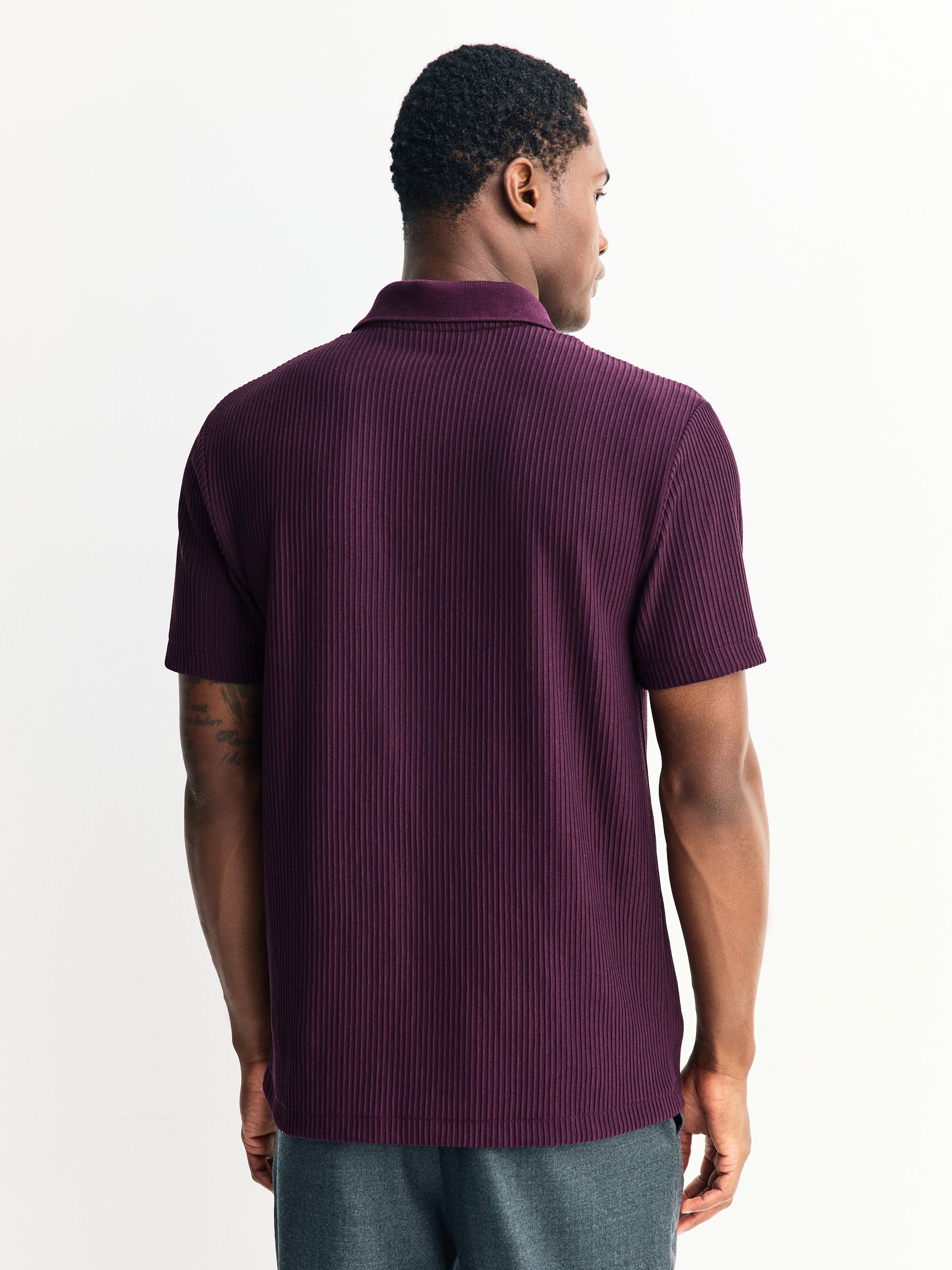 Buy Purple Textured Smart Zip Neck Polo Shirt from Next USA