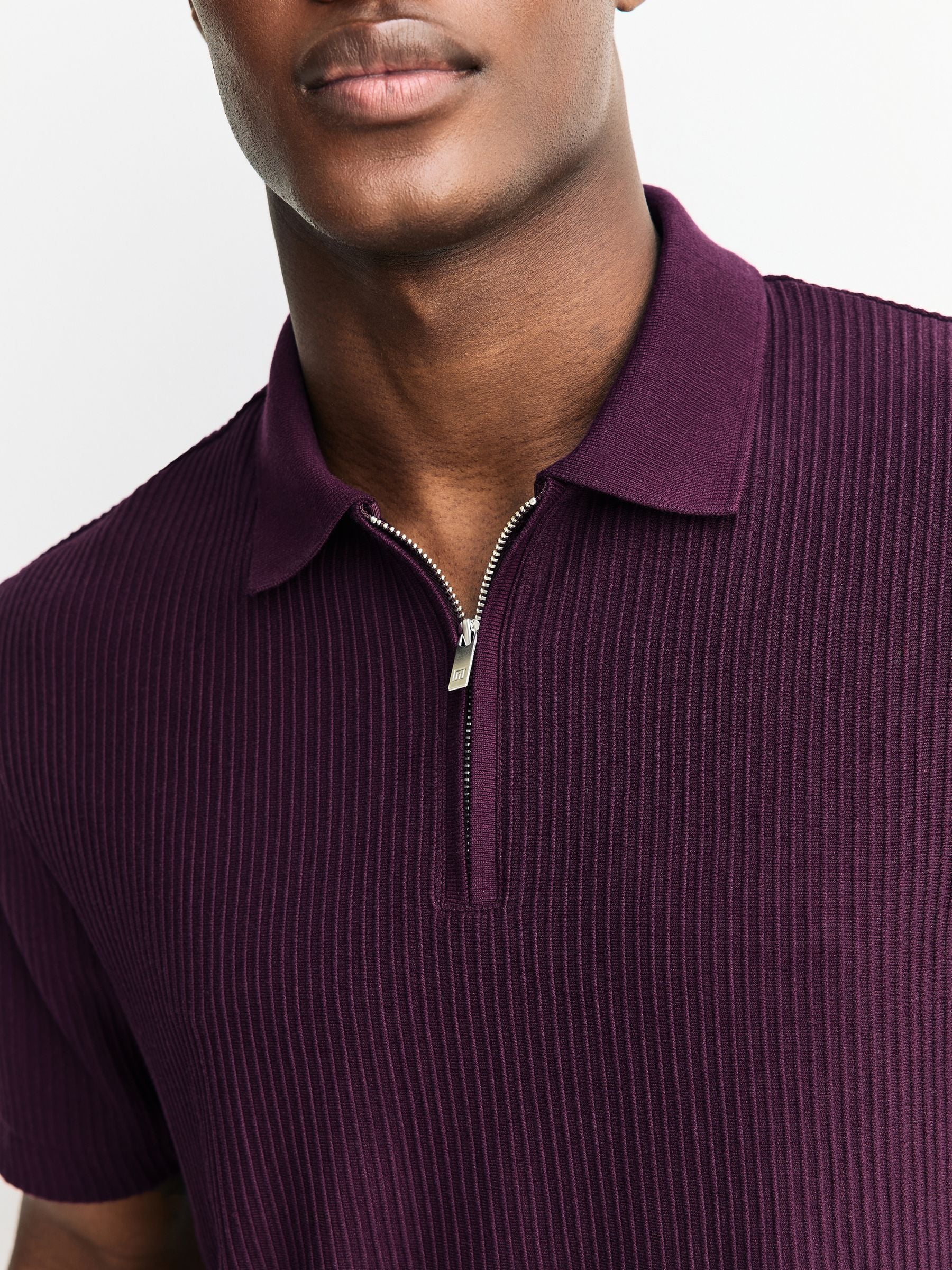 Buy Purple Textured Smart Zip Neck Polo Shirt from Next USA
