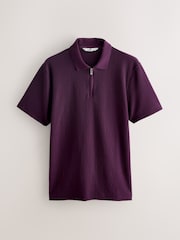 Purple Textured Smart Zip Neck Polo Shirt - Image 5 of 7