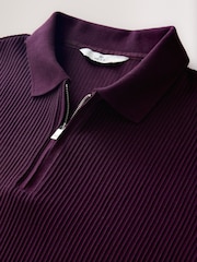Purple Textured Smart Zip Neck Polo Shirt - Image 6 of 7