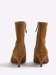 River Island Brown Wide Fit Suedette Point Toe Kitten Heel Boots - Image 4 of 5