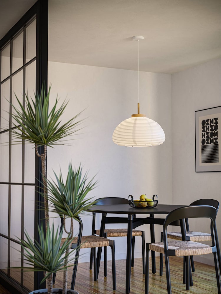Eglo White and Brown Summerhill Wood & Paper Vintage Pendant Light - Image 1 of 1