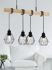 Eglo Black and Brown Townshend 5 Metal & Wood 4-Light Geometric Pendant Light - Image 1 of 5