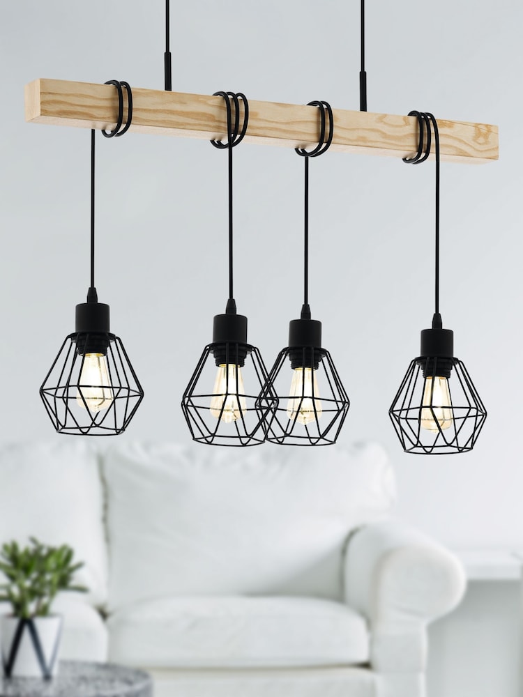 Eglo Black and Brown Townshend 5 Metal & Wood 4-Light Geometric Pendant Light - Image 1 of 5