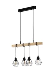 Eglo Black and Brown Townshend 5 Metal & Wood 4-Light Geometric Pendant Light - Image 2 of 5
