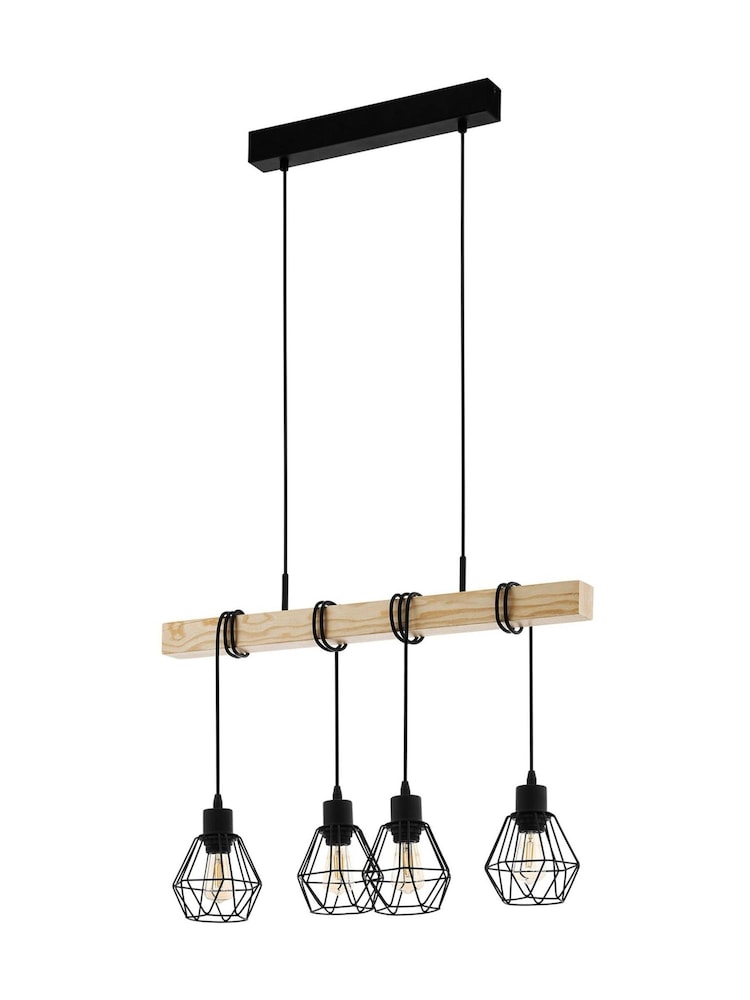 Eglo Black and Brown Townshend 5 Metal & Wood 4-Light Geometric Pendant Light - Image 2 of 5