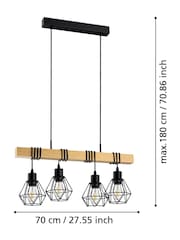Eglo Black and Brown Townshend 5 Metal & Wood 4-Light Geometric Pendant Light - Image 4 of 5