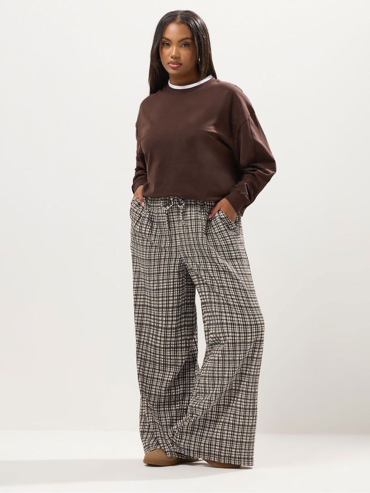 Yours Curve Natural Pull On Wide Leg Trousers - Image 1 of 5 Yours Curve Natural Pull On Wide Leg Trousers - Image 1 of 5