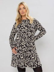 Yours Curve Black Printed Ribbed Tunic - Image 1 of 5