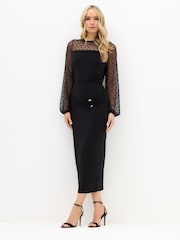 Long Tall Sally Black ITY Trim Midaxi Skirt - Image 1 of 5