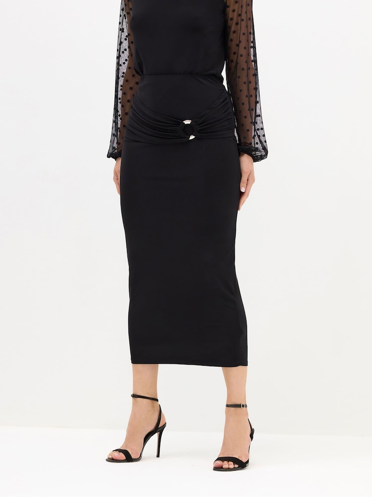 Long Tall Sally Black ITY Trim Midaxi Skirt - Image 2 of 5