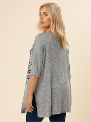 Yours Curve Grey Animal Print Drop Shoulder Top - Image 3 of 5