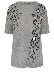 Yours Curve Grey Animal Print Drop Shoulder Top - Image 4 of 5