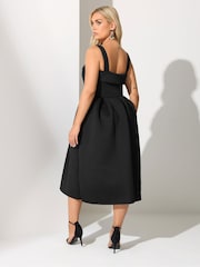 Yours Curve Black London Square Neck Fit and Flare Dress - Image 3 of 5