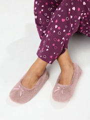 Yours Curve Pink Bow Plush Ballet Slippers - Image 2 of 6