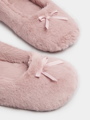 Yours Curve Pink Bow Plush Ballet Slippers - Image 5 of 6
