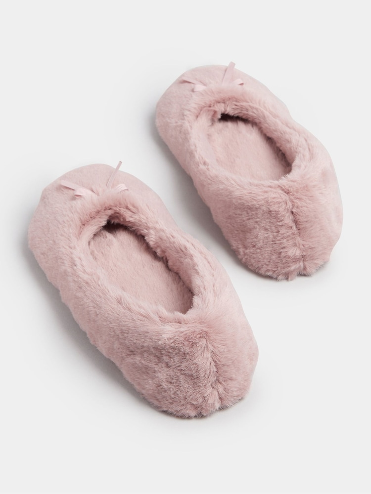 Yours Curve Pink Bow Plush Ballet Slippers - Image 6 of 6