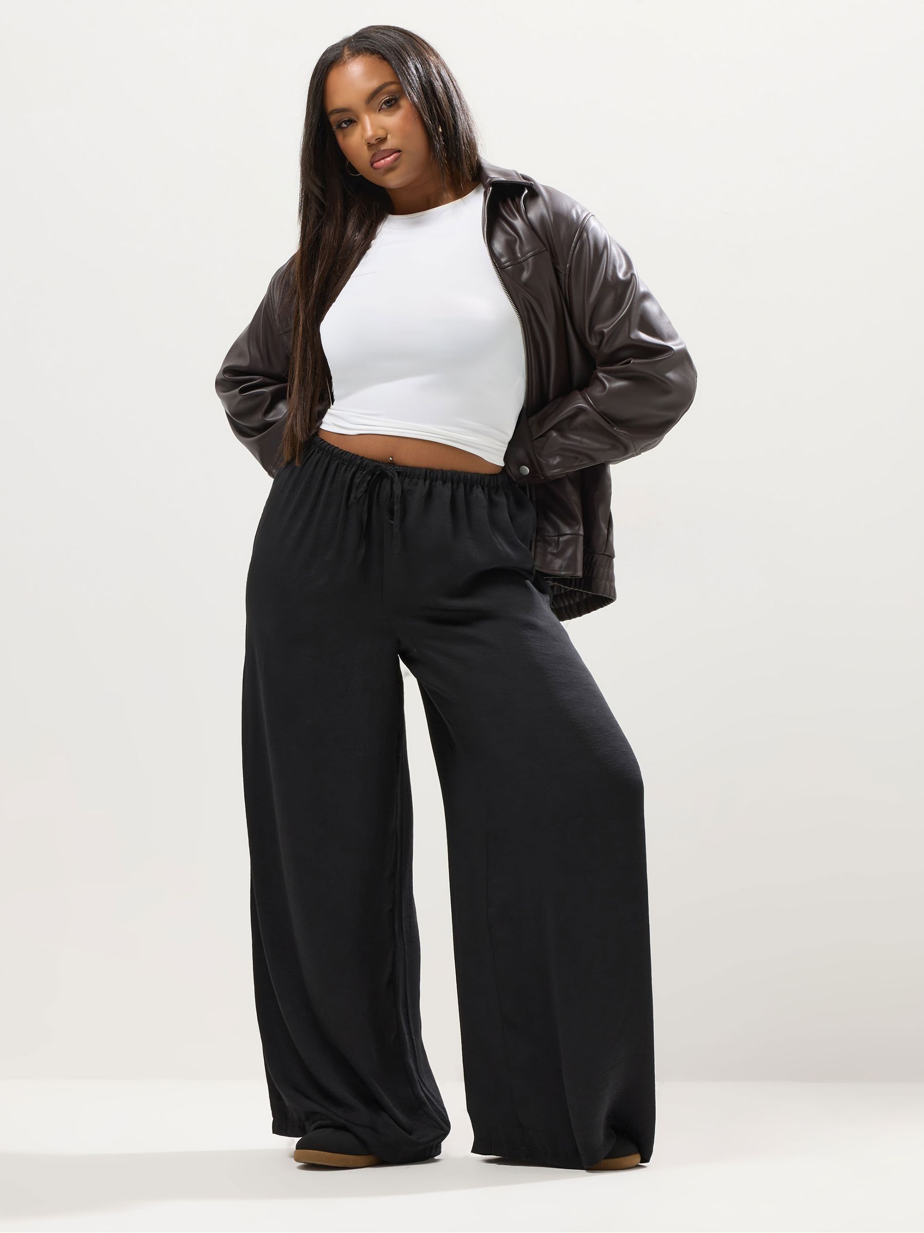 Buy Yours Curve Black Satin Wide Leg Pull On Trousers from Next Mexico Buy Yours Curve Black Satin Wide Leg Pull On Trousers from Next Mexico