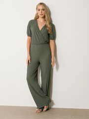Long Tall Sally Green Ribbed Wrap Jumpsuit - Image 2 of 5