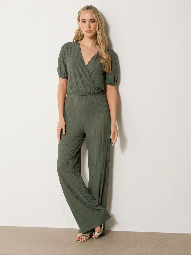Long Tall Sally Green Ribbed Wrap Jumpsuit - Image 2 of 5