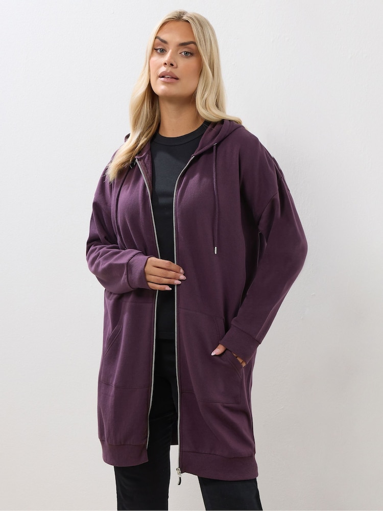 Yours Curve Purple Longline Zip Through Jacket - Image 1 of 5