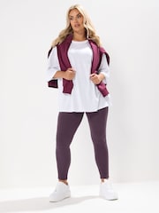 Yours Curve Purple Ribbed Leggings - Image 1 of 5