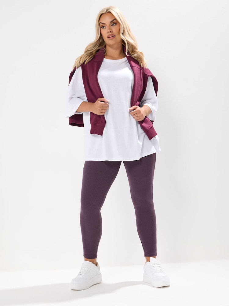 Yours Curve Purple Ribbed Leggings - Image 1 of 5