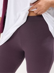 Yours Curve Purple Ribbed Leggings - Image 4 of 5