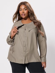 Yours Curve Natural Collared Check Blouse - Image 1 of 5