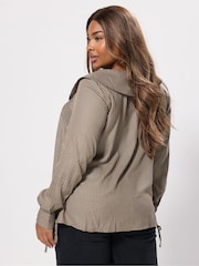 Yours Curve Natural Collared Check Blouse - Image 2 of 5