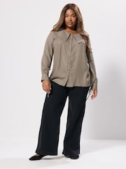 Yours Curve Natural Collared Check Blouse - Image 3 of 5