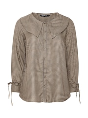 Yours Curve Natural Collared Check Blouse - Image 5 of 5