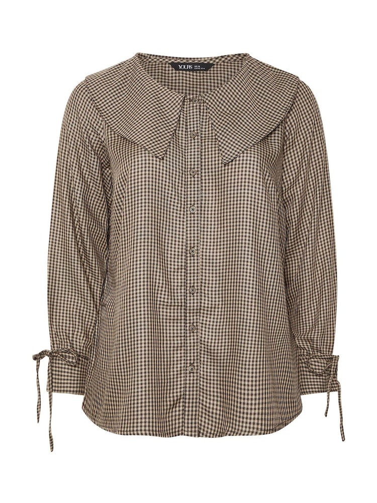 Yours Curve Natural Collared Check Blouse - Image 5 of 5
