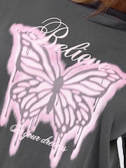 Yours Curve Black Limited Butterfly Believe T-Shirt - Image 4 of 5