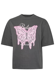 Yours Curve Black Limited Butterfly Believe T-Shirt - Image 5 of 5