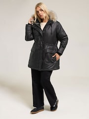 Yours Curve Black Waxy Luxe Parka - Image 2 of 5