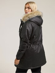 Yours Curve Black Waxy Luxe Parka - Image 3 of 5