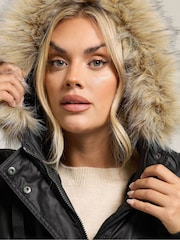 Yours Curve Black Waxy Luxe Parka - Image 4 of 5