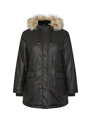 Yours Curve Black Waxy Luxe Parka - Image 5 of 5