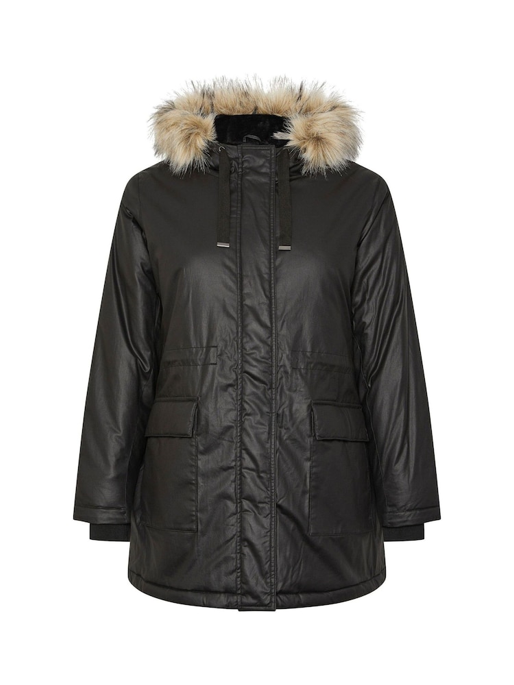 Yours Curve Black Waxy Luxe Parka - Image 5 of 5