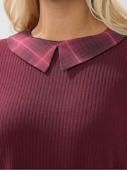 Yours Curve Red Collared Ribbed Balloon Sleeve Top - Image 4 of 5