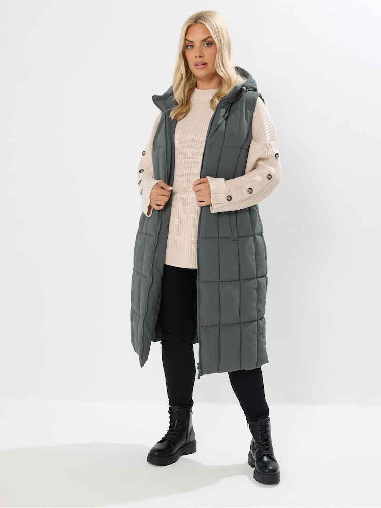 Yours Curve Grey Midi Micro Fibre Gilet - Image 1 of 5