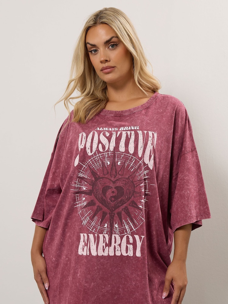 Yours Curve Pink Oversized Boxy T-Shirt - Image 1 of 5