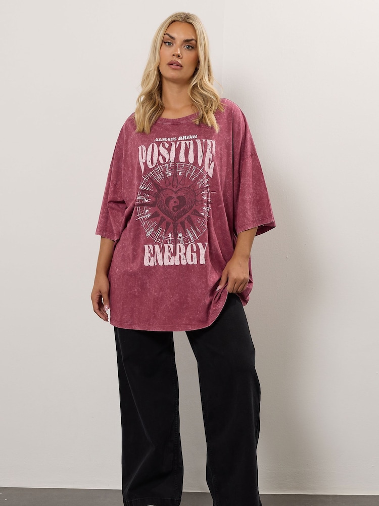 Yours Curve Pink Oversized Boxy T-Shirt - Image 2 of 5