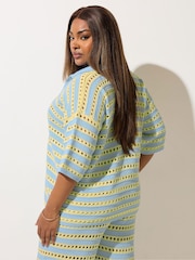 Azul - Yours Curve Limited Stripe Knitted Shirt - Imagen 3 de 5