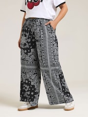 Yours Curve Black Paisley Wide Leg Trousers - Image 1 of 5