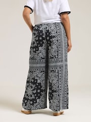 Yours Curve Black Paisley Wide Leg Trousers - Image 2 of 5