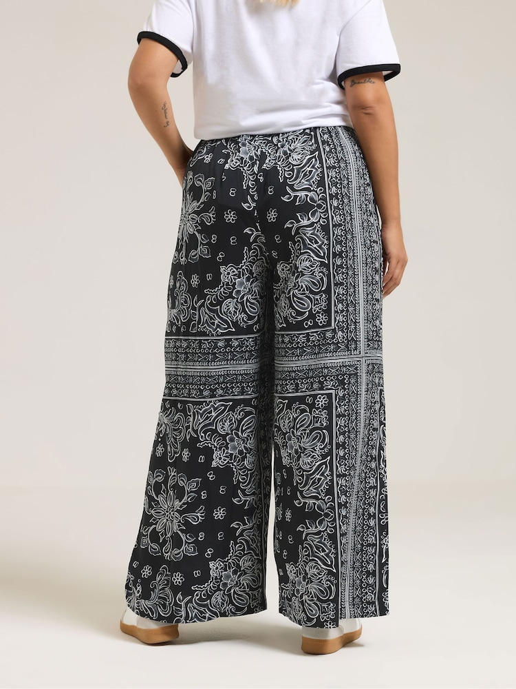 Yours Curve Black Paisley Wide Leg Trousers - Image 2 of 5