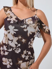 Yours Curve Brown Limited Floral Print Frilled Strap Dress - Image 4 of 5