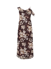 Yours Curve Brown Limited Floral Print Frilled Strap Dress - Image 5 of 5